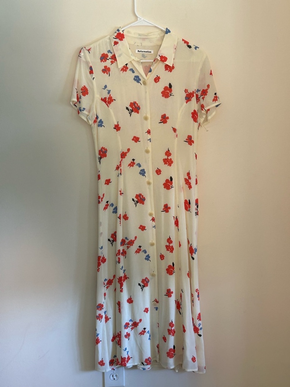Reformation Cream Floral Button-Front Midi Dress in Red unworn ladies 6